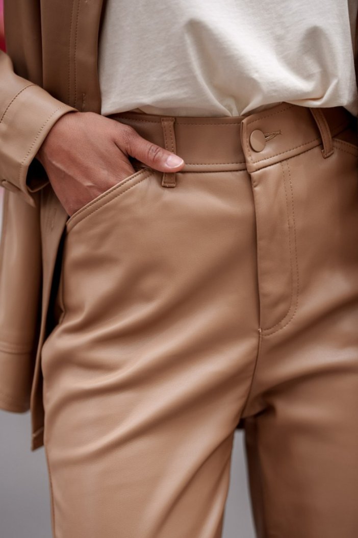 Bledě hnědé kožené kalhoty Anna